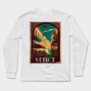 Venice Canal Vintage Travel Art Poster Long Sleeve T-Shirt